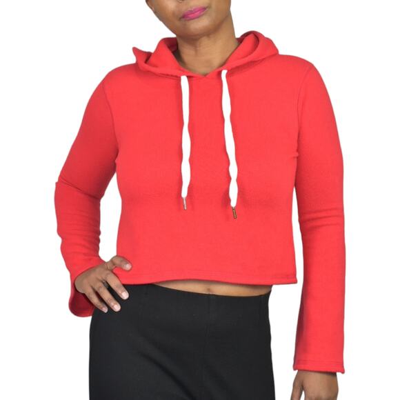 Project Social T Cropped Hoodie Red Sweatshirt Hood Soft Terry Fitted X Small XS - Picture 15 of 15